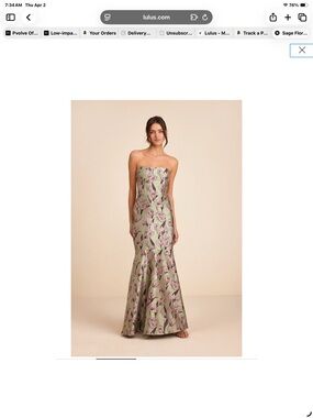 Lulus Gowning Around Sage Floral Jacquard Strapless Maxi Dress Green - Size M